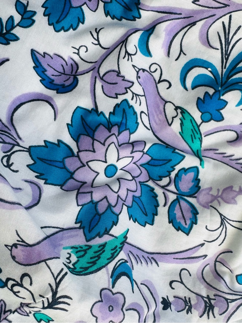 Talbots Square Neck Blouse Lavender/White Womens Sz M Songbird Floral Novelty - Picture 6 of 7